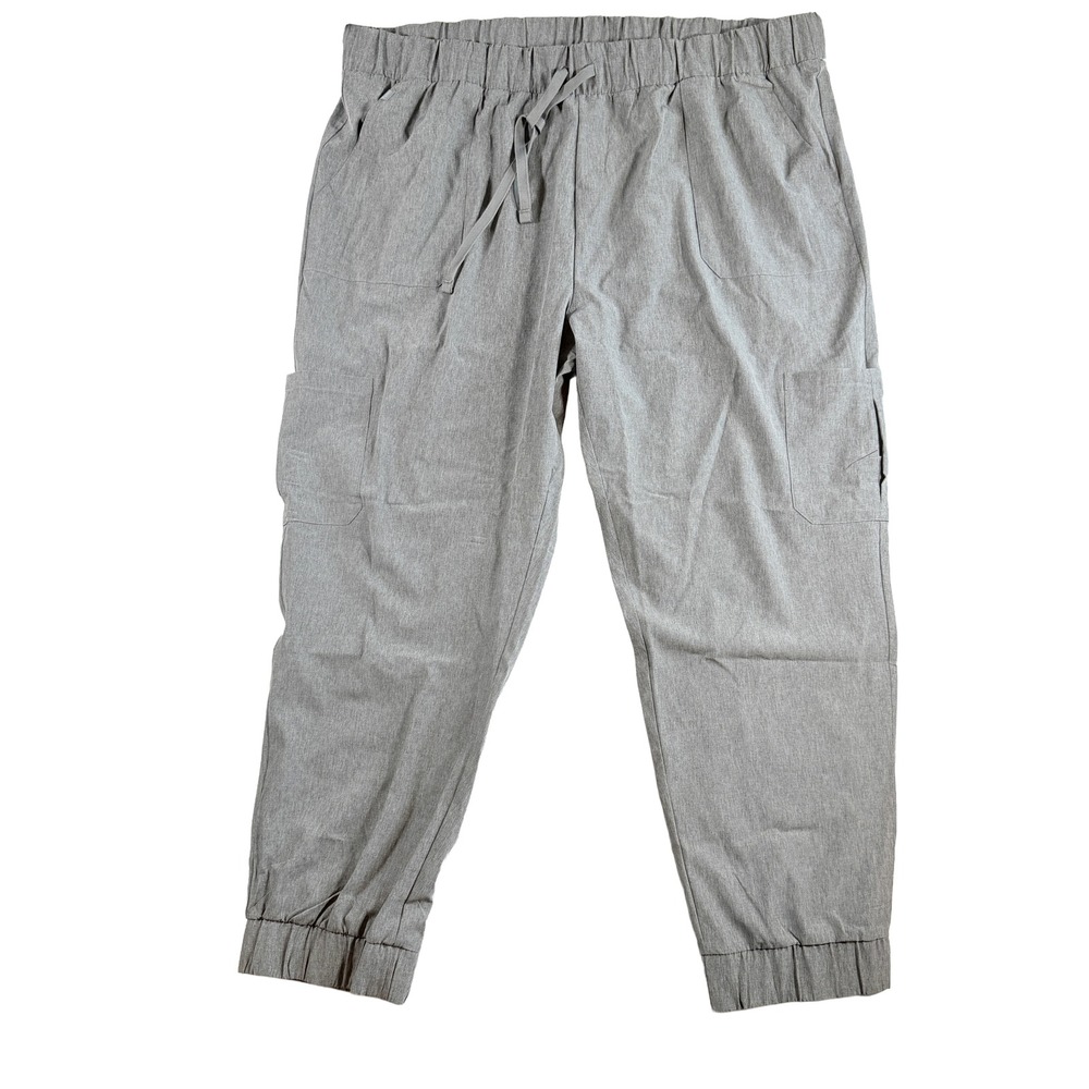 Hanes Mens 3XL Heather Gray Jogger Pants Drawstring Stretch Cargo Pockets NWT